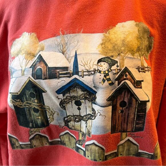 Vintage Snowman Birdhouse Winter Scene Crewneck Sweatshirt Size XL - Picture 5 of 6